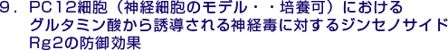 9.PC12細胞（神経細胞のモデル----培養可）におけるグルタミン酸から誘導される神経毒に対するジンセノサイドRg2の防御効果