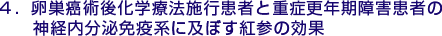 ４．卵巣癌術後化学療法施行患者と重症更年期障害患者の神経内分泌免疫系に及ぼす紅参の効果