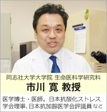 同志社大学大学院 生命医科学研究科 市川 寛 教授 医学博士・意思、日本抗酸化ストレス学会理事、日本抗加齢医学会評議員