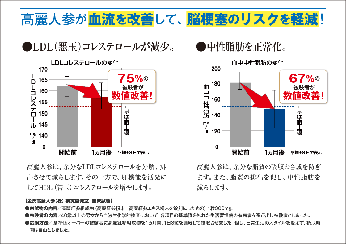 高麗人参が血流を改善して、脳梗塞のリスクを軽減